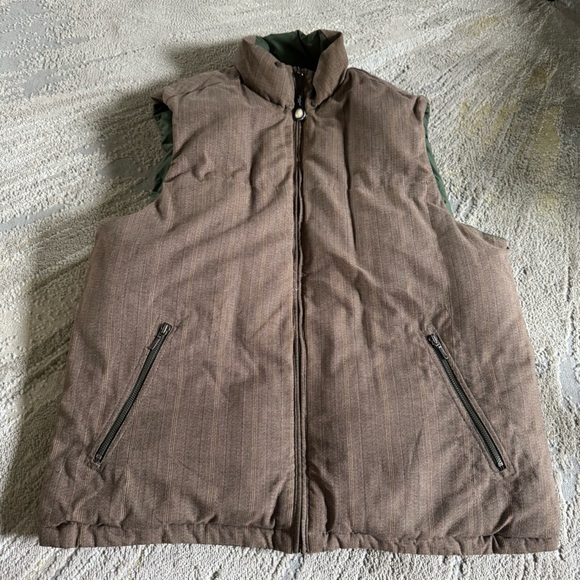 Eddie Bauer Goose Down Reversible Insulated Puffer Vest Green Brown XL long - Picture 1 of 9